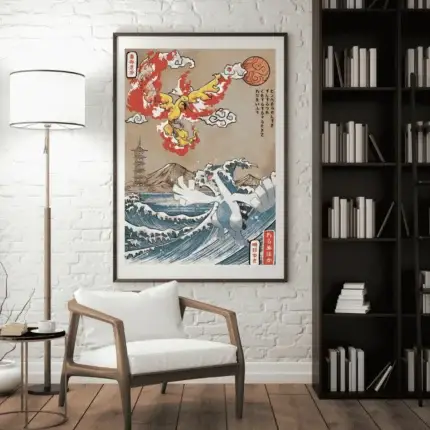 Legendary Fire & Water Duel – Japanese Style Pokémon-Inspired Fan Art Poster